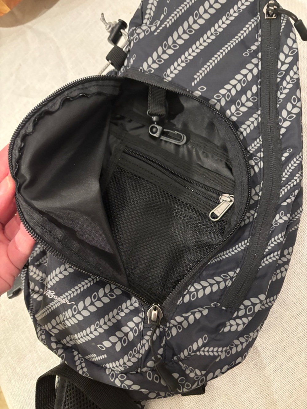 Eddie Bauer Black and Gray Patterned Sling Backpack - Picture 10 of 11